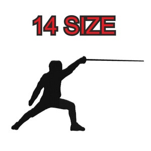Embroidery design fencing  Multiple size silhouette patch instant download files patterns digital machine stitch  mini maxi little pes dst…