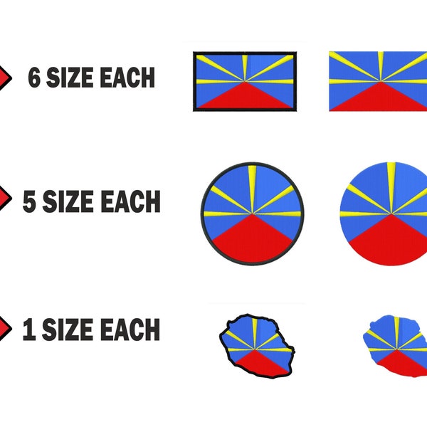 Multiple size Embroidery machine flag banner reunion islands  country design files instant download patterns pes dst map round roundel