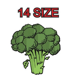 以下が含まれることがあります： 14 sizeと書いてある緑のブロッコリー