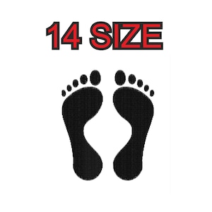 Peut inclure: Contour noir d'une empreinte de pied avec le texte "14 SIZE" au-dessus.