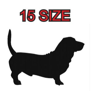 Könnte beinhalten: Schwarze Silhouette eines Basset Hounds. 15 GRÖSSE.
