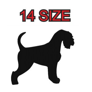 May include: Black silhouette of a Schnauzer dog breed, with the text "14 SIZE" above the image.