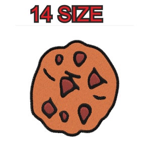 Peut inclure: Un cookie au chocolat brun avec des pépites de chocolat dans un style cartoon. Le cookie est délimité en noir.