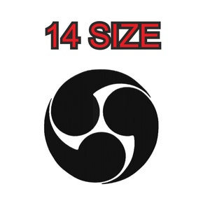 Peut inclure: Symbole noir et blanc de trois cercles qui se chevauchent, connu sous le nom de symbole "mitsumori" ou "trois cercles". Le symbole est souvent utilisé dans l'art et le design japonais. Le texte "14 SIZE" est au-dessus du symbole.
