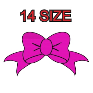 Puede incluir: Un lazo rosa con contornos negros. El texto "14 SIZE" está por encima del lazo.