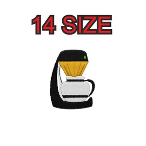 Peut inclure: Machine à café noire et blanche avec un filtre doré. Le texte "14 SIZE" est au-dessus de l'image.