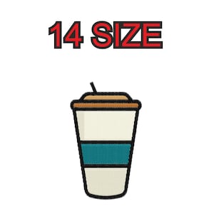 Embroidery design coffee cup Multiple size embroidery silhouette patch instant download files patterns digital machine stitch