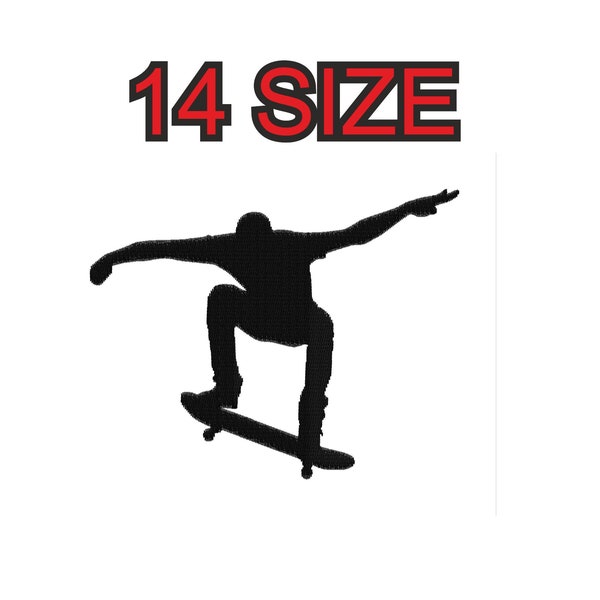 Multiple size embroidery design skateboard skate skater silhouette patch instant download files patterns digital machine stitch