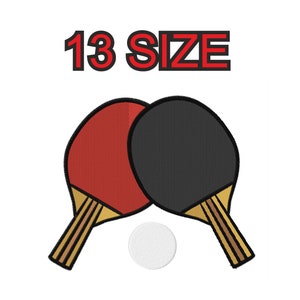 Peut inclure: Deux raquettes de ping-pong rouge et noire avec une balle blanche au milieu. 13 TAILLE.
