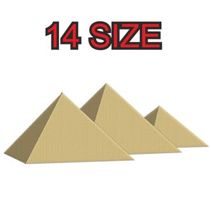May include: Three beige pyramids of different sizes, with the text "14 SIZE" above them.