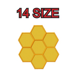 Multiple size embroidery design honeycomb honey bee silhouette patch instant download files patterns digital machine stitch mini maxi little