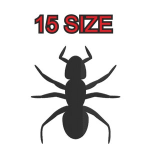Op de afbeelding: Zwarte silhouet van een mier met 15 maten beschikbaar.