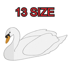 May include: A white swan with an orange beak and black eyes, swimming in water. The text "13 SIZE" is written in red letters above the swan.