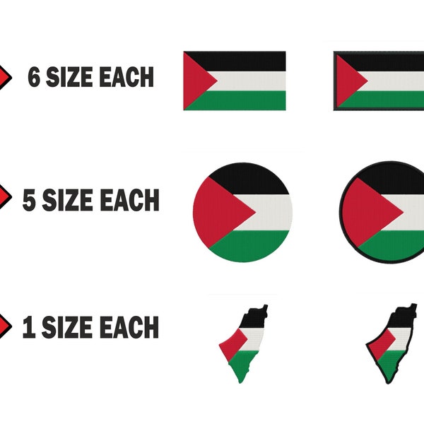 Multiple size Embroidery machine flag banner palestine country design files instant download files patterns pes dst map round roundel