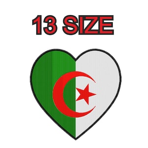 Stickmuster, Flagge, Algerien, Algerien, Herz, Land, mehrere Größen, Aufnäher, sofortiger Download, Muster, digitale Maschinenstiche, Pes, DST …