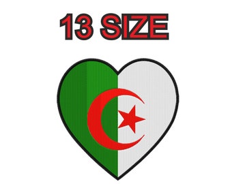Embroidery design flag algeria algerian heart country Multiple size patch instant download files patterns digital machine stitch pes dst…
