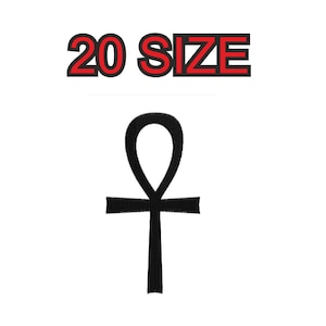 Peut inclure: Patch brodé noir à repasser représentant le symbole de l'Ankh, un hiéroglyphe égyptien antique. Le patch mesure 20 pouces.