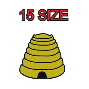 Peut inclure: Une ruche jaune et noire avec le texte 15 size au-dessus.