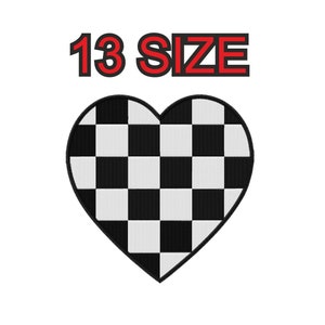 May include: Black and white checkered heart-shaped design with the text "13 SIZE" above it.