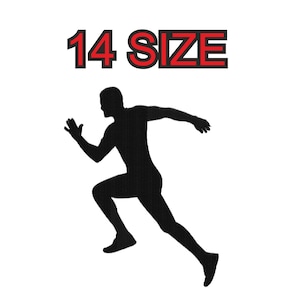 Puede incluir: Silueta de una persona corriendo, con el texto "14 SIZE" arriba.