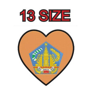 Disegno per ricamo bandiera bali indonesiana cuore paese Toppa di varie dimensioni file scaricabili istantaneamente modello digitale macchina da cucire pes ds