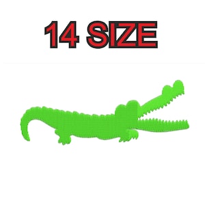 May include: Green alligator silhouette embroidery design, 14 size.