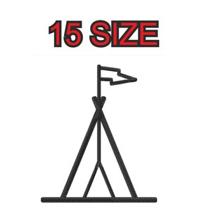 Peut inclure: Illustration en noir et blanc d'une tente avec un drapeau au sommet. Le texte "15 SIZE" est au-dessus de la tente.