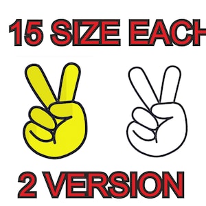 Peut inclure: Deux versions d'un geste de signe de paix, une jaune et une blanche, avec 15 tailles différentes de chaque.