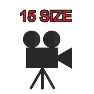 Embroidery design movie camera cinema Multiple size silhouette patch instant download files patterns digital machine stitch  mini pes dst…