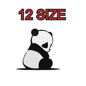 May include: Black and white illustration of a sad panda bear sitting down. The text "12 SIZE" is above the panda.