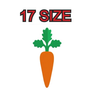 Peut inclure: Un motif de broderie numérique d'une carotte avec des feuilles vertes. Le motif est disponible en 17 tailles différentes.