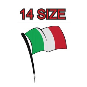 Peut inclure: Un drapeau italien flottant sur un mât. Le drapeau est vert, blanc et rouge. Le texte "14 SIZE" est au-dessus du drapeau.