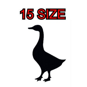 Peut inclure: Silhouette noire d'une oie avec le texte "15 SIZE" au-dessus.