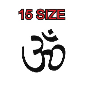 May include: A black Om symbol with a textured appearance is centered on a white background. Above the symbol, the text "15 SIZE" is displayed in red letters with a black outline.