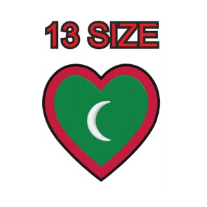 May include: A red heart with a green outline and a white crescent moon inside. The heart has the text "13 SIZE" above it.