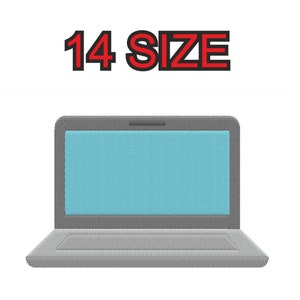 Embroidery design laptop computer Multiple size silhouette patch instant download files patterns digital machine stitch  mini maxi pes dst…