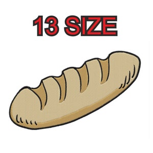 May include: A cartoon illustration of a brown baguette with 13 different sizes available.