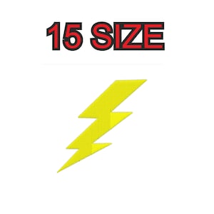 Peut inclure: Graphique de foudre jaune avec le texte 15 taille en rouge.