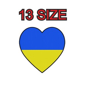 Peut inclure: Un design en forme de cœur bleu et jaune avec le texte "13 SIZE" au-dessus.