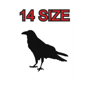 Może przedstawiać: Czarna sylwetka kruka, rozmiar 14.