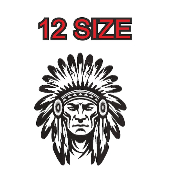 Embroidery design indian chief hat indian head outline Multiple size silhouette patch instant download files pattern digital machine pes dst