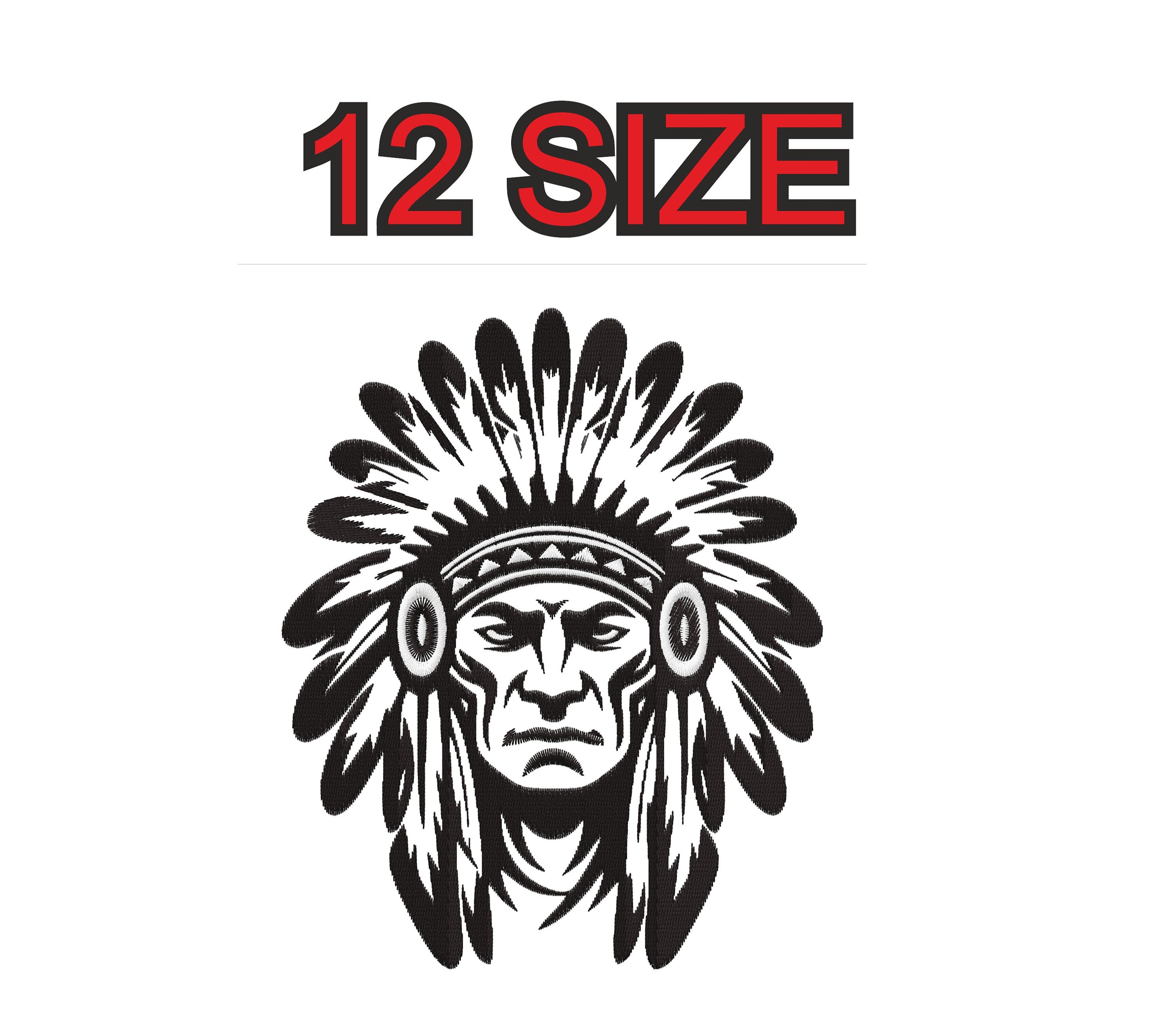 Embroidery design indian chief hat indian head outline Multiple size silhouette patch instant download files pattern digital machine pes dst