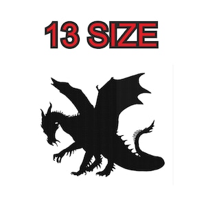 Embroidery design dragon flying Multiple size silhouette patch instant download files patterns digital machine stitch  mini maxi pes dst…