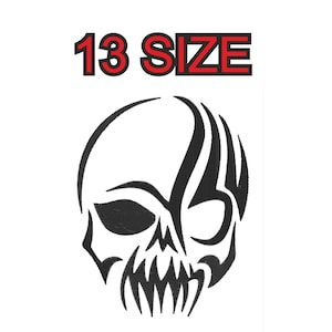 Embroidery design skull tribal Multiple size silhouette patch instant download files patterns digital machine stitch mini maxi pes dst