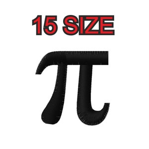 Peut inclure: Patch thermocollant brodé noir de la lettre grecque pi, avec le texte "15 SIZE" en rouge au-dessus.