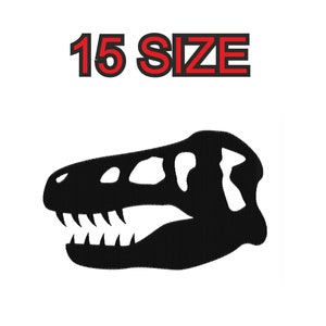 Peut inclure: Silhouette noire d'un crâne de dinosaure avec des dents. 15 TAILLE.