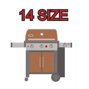 Embroidery design bbq barbecue grill Multiple size silhouette patch instant download files patterns digital machine stitch mini maxi pes dst