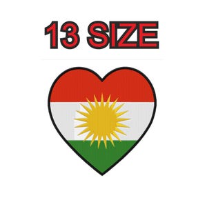Embroidery design flag kurdistan heart country Multiple size patch instant download files pattern digital machine stitch pes dst…