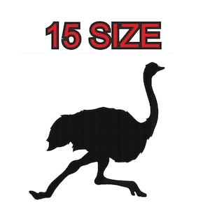 Peut inclure: Silhouette noire d'une autruche courant vers la droite. Le texte "15 SIZE" est au-dessus de l'autruche.