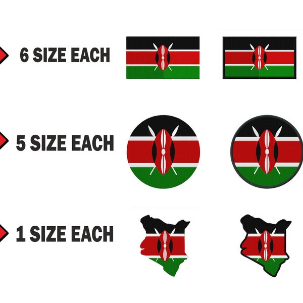 Multiple size Embroidery machine flag banner kenya kenyan country design files instant download files patterns pes dst map round roundel